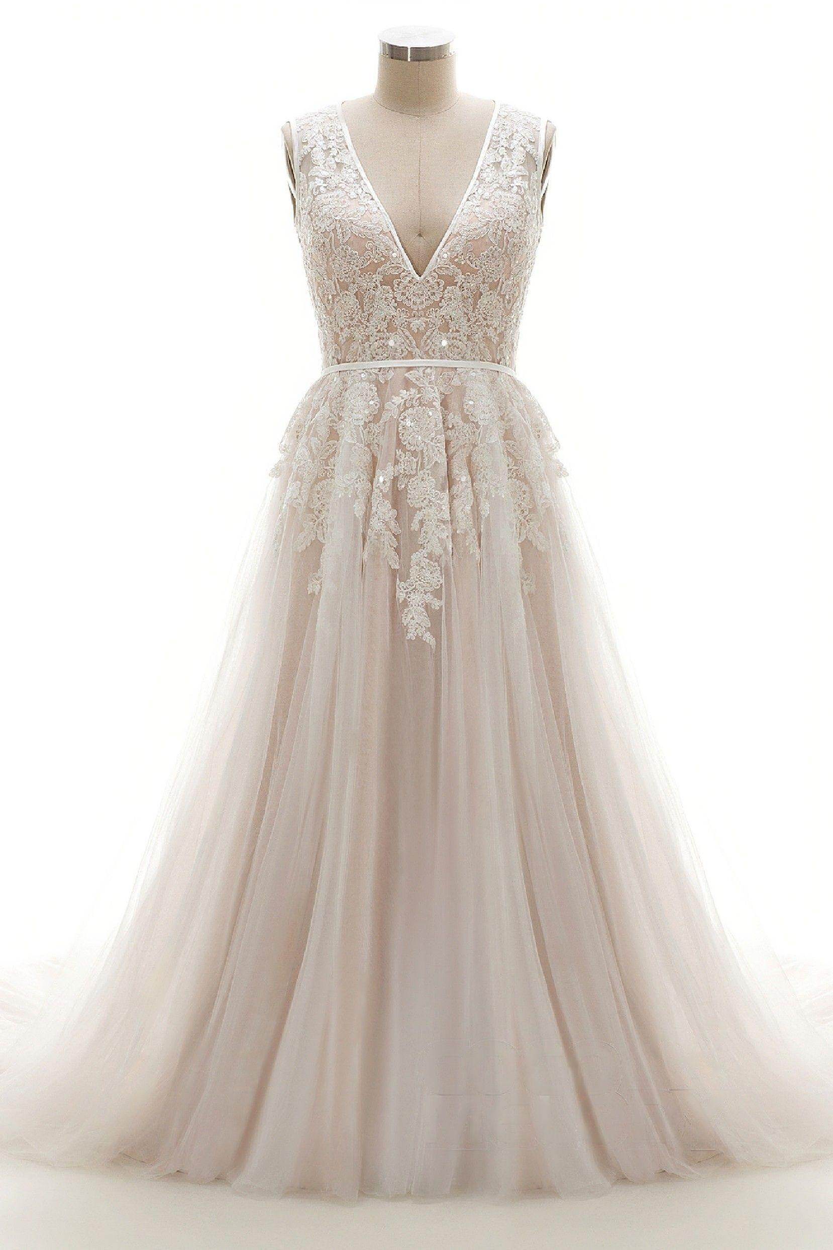 A-Line Court Train Tulle and Lace Wedding Dress LD3932 - COCOMELODY